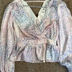 Floral Wrap Blouse - Pink and Blue